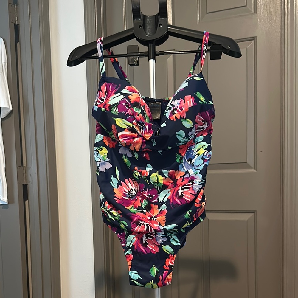 Catalina Blue and Pink One Piece Swimsuit Floral Design